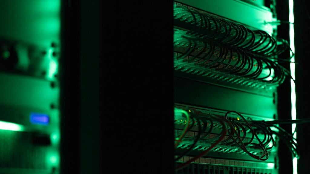 Rack-mounted network equipment in a server room